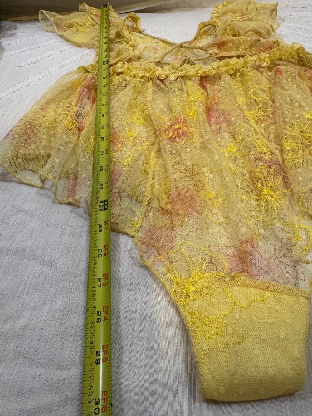Free People Postcard From Paris Teddy Yellow Floral Mesh Bodysuit Medium - Picture 6 of 8